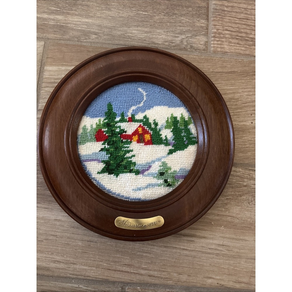 Vintage Circular Needle Craft Art Picture Wall Decor Christmas Scene 1988‎